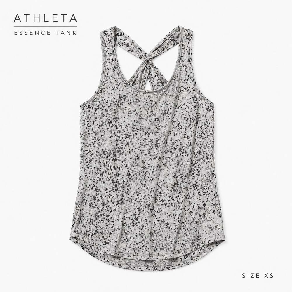 Athleta Essence Twist Back Tank Top Womens XS Gray Floral Lightweight Active